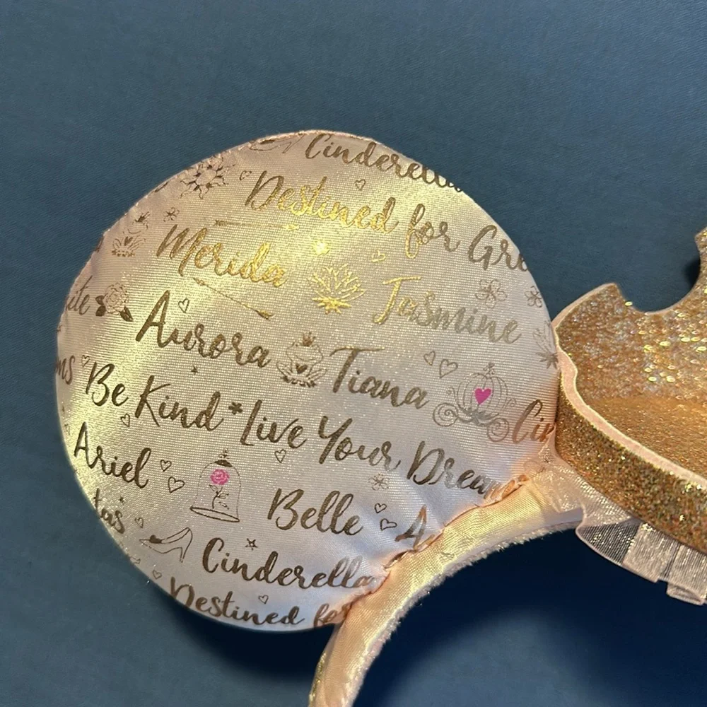 Pink satin Authentic Disney princess mouse ears with gold crown - Picture 6 of 9